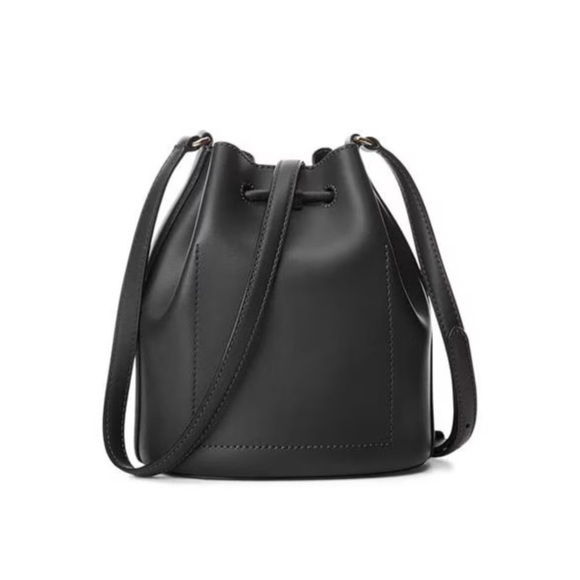 Lauren Ralph Lauren Black Smooth Leather Medium Andie Drawstring Bag, New w/Tag - Picture 3 of 15